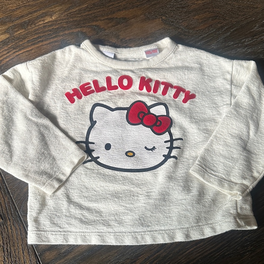 Zara Hello Kitty Cream Long Sleeve Tee with Red Accents